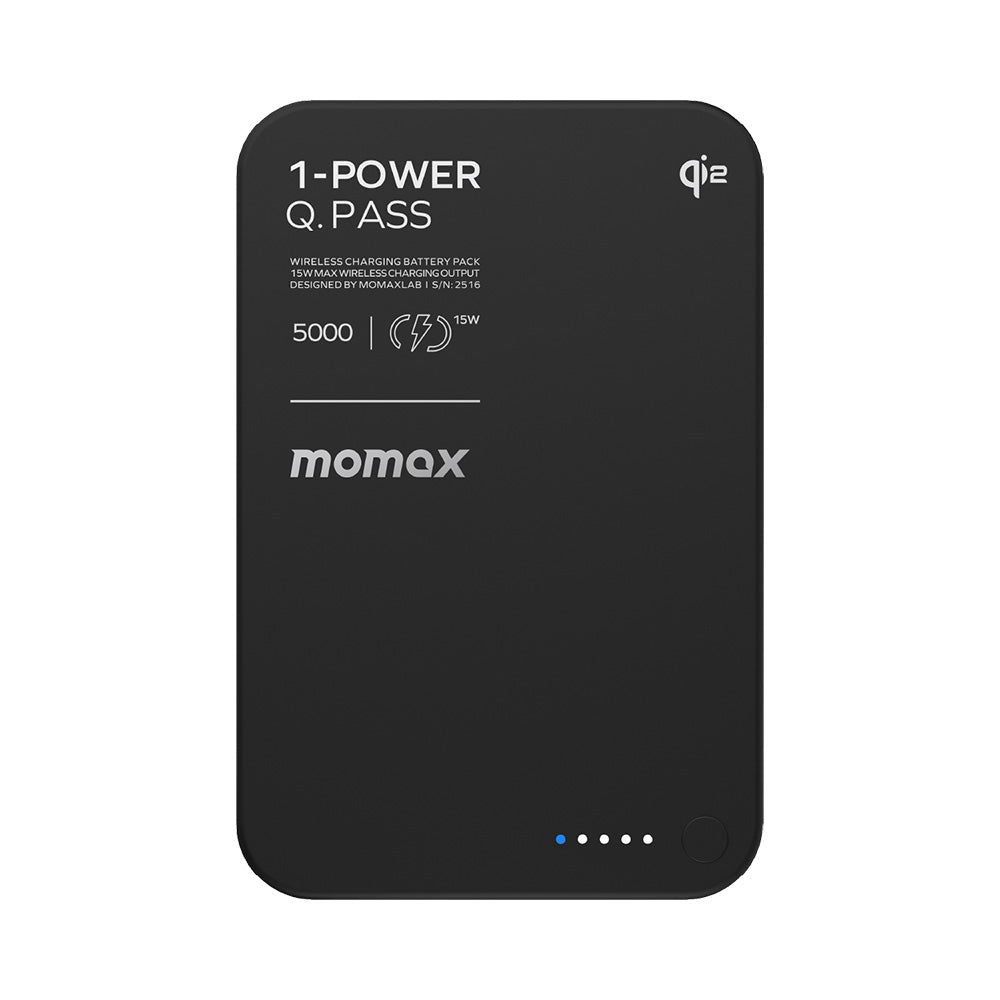 Momax IP129Q2D 1-Power Q.Pass 5000mAh Qi2 Magnetic Wireless Battery Pack (CCC-Certified) - Black