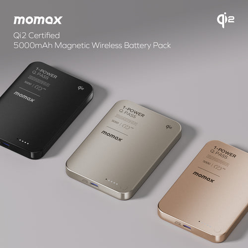 Momax IP129Q2D 1-Power Q.Pass 5000mAh Qi2 Magnetic Wireless Battery Pack (CCC-Certified) - Black