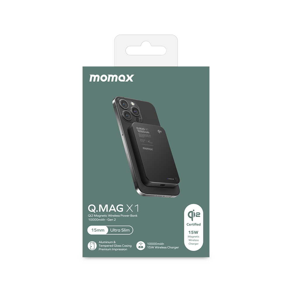 Momax IP136Q2D 1-Power Q.Pass Qi2 Magnetic Wireless Battery Pack 10,000mAh - Black
