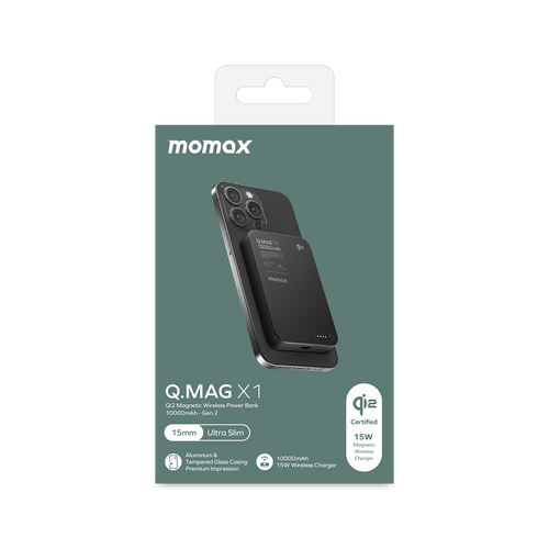 Momax IP136Q2D 1-Power Q.Pass Qi2 Magnetic Wireless Battery Pack 10,000mAh - Black