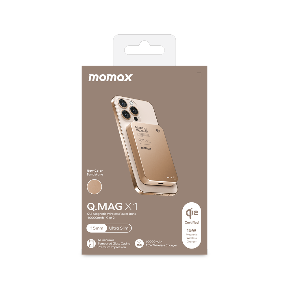 Momax IP136Q2L2 1-Power Q.Pass Qi2 Magnetic Wireless Battery Pack 10,000mAh - Sandstone