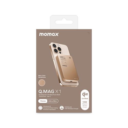 Momax IP136Q2L2 1-Power Q.Pass Qi2 Magnetic Wireless Battery Pack 10,000mAh - Sandstone