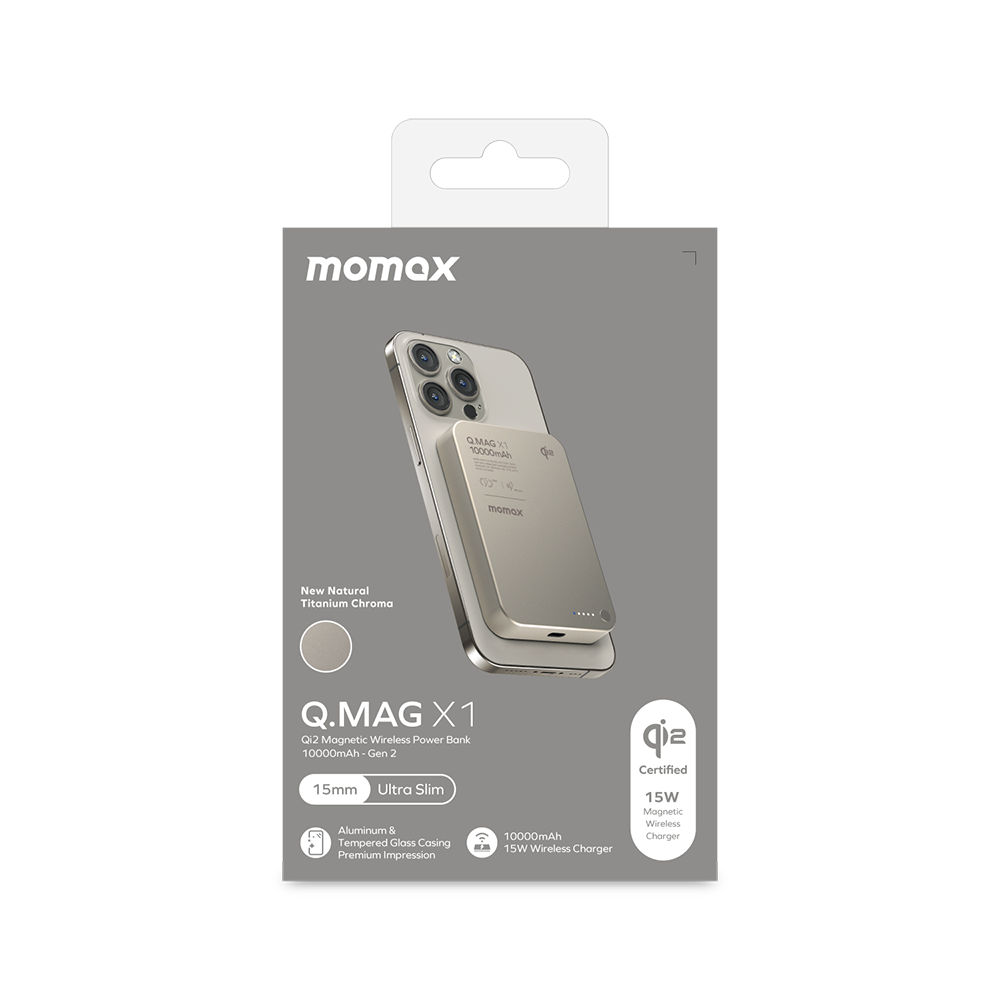 Momax IP136Q2L 1-Power Q.Pass Qi2 Magnetic Wireless Battery Pack 10,000mAh - Titanium