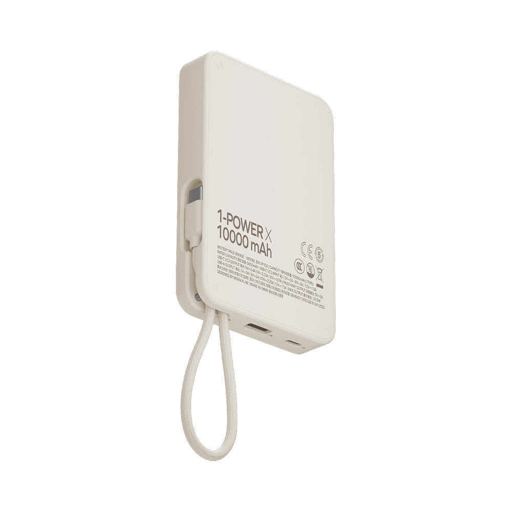 Momax IP152W 1-Power X 10000mAh Battery Pack w/Built-In USB-C Cable - White