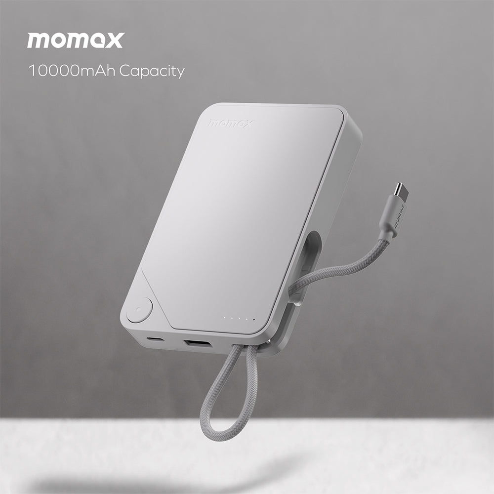 Momax IP152W 1-Power X 10000mAh Battery Pack w/Built-In USB-C Cable - White
