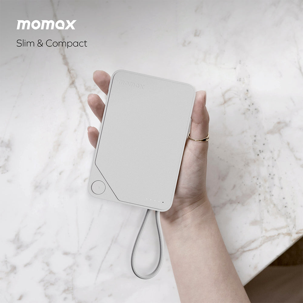 Momax IP152W 1-Power X 10000mAh Battery Pack w/Built-In USB-C Cable - White