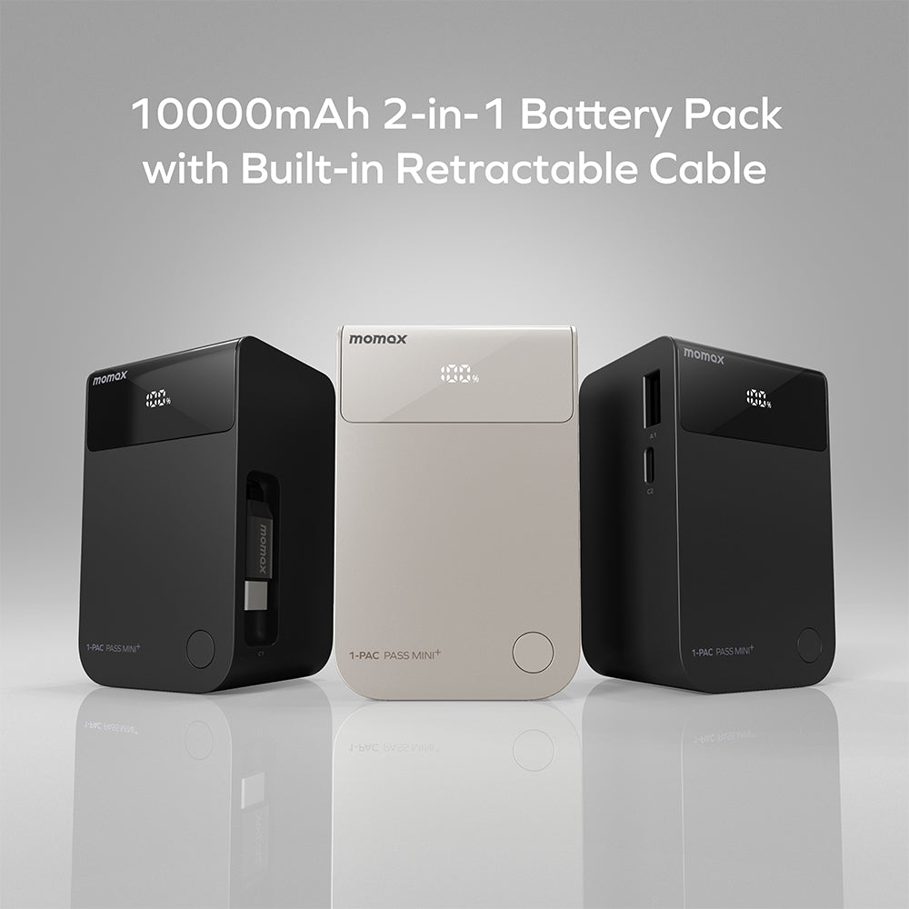Momax IP171L 1-PAC Pass Mini+ 45W 10,000mAh 2-in-1 Battery Pack with Built-in Retractable Cable - Titanium