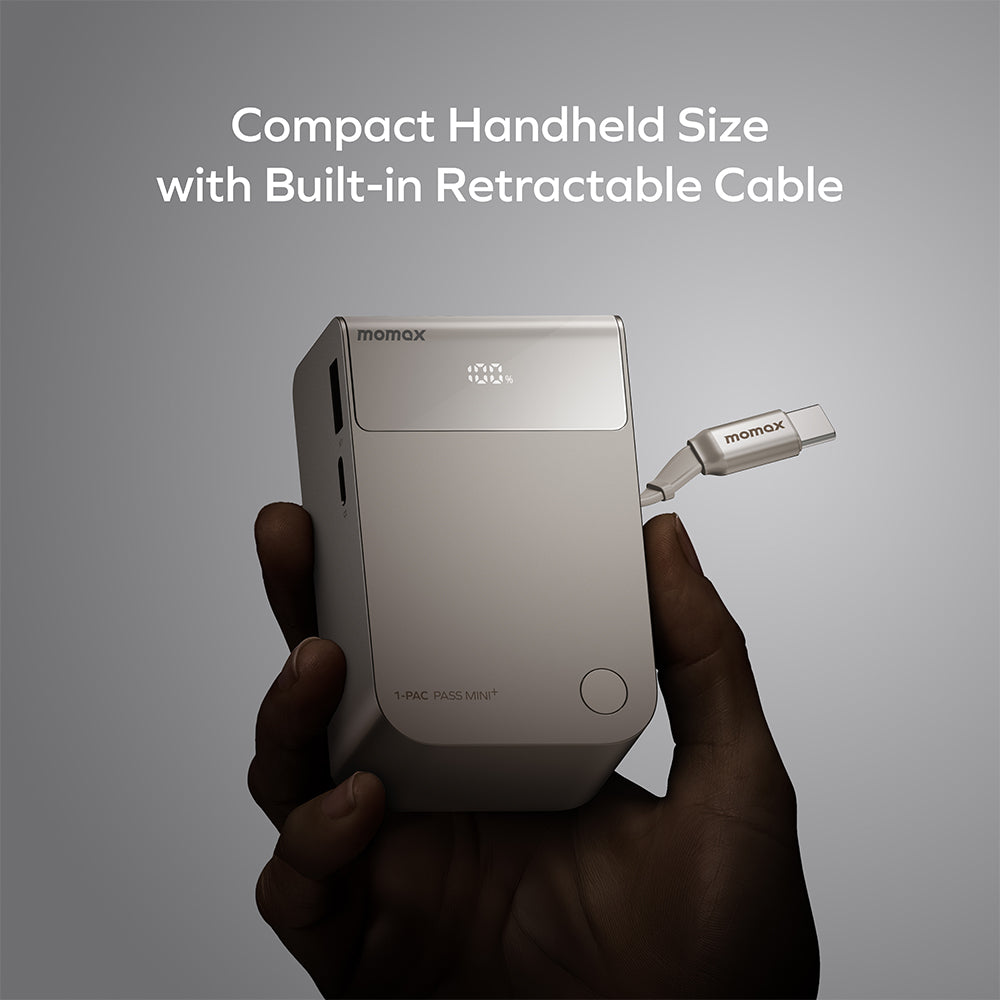 Momax IP171L 1-PAC Pass Mini+ 45W 10,000mAh 2-in-1 Battery Pack with Built-in Retractable Cable - Titanium