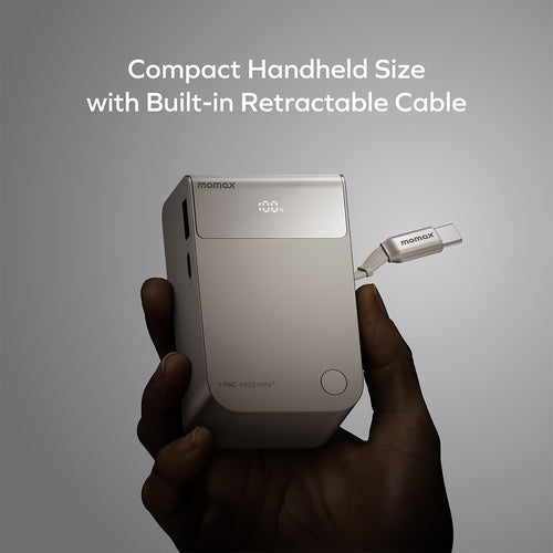 Momax IP171L 1-PAC Pass Mini+ 45W 10,000mAh 2-in-1 Battery Pack with Built-in Retractable Cable - Titanium