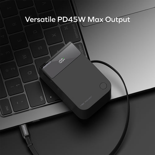 Momax IP171L 1-PAC Pass Mini+ 45W 10,000mAh 2-in-1 Battery Pack with Built-in Retractable Cable - Titanium