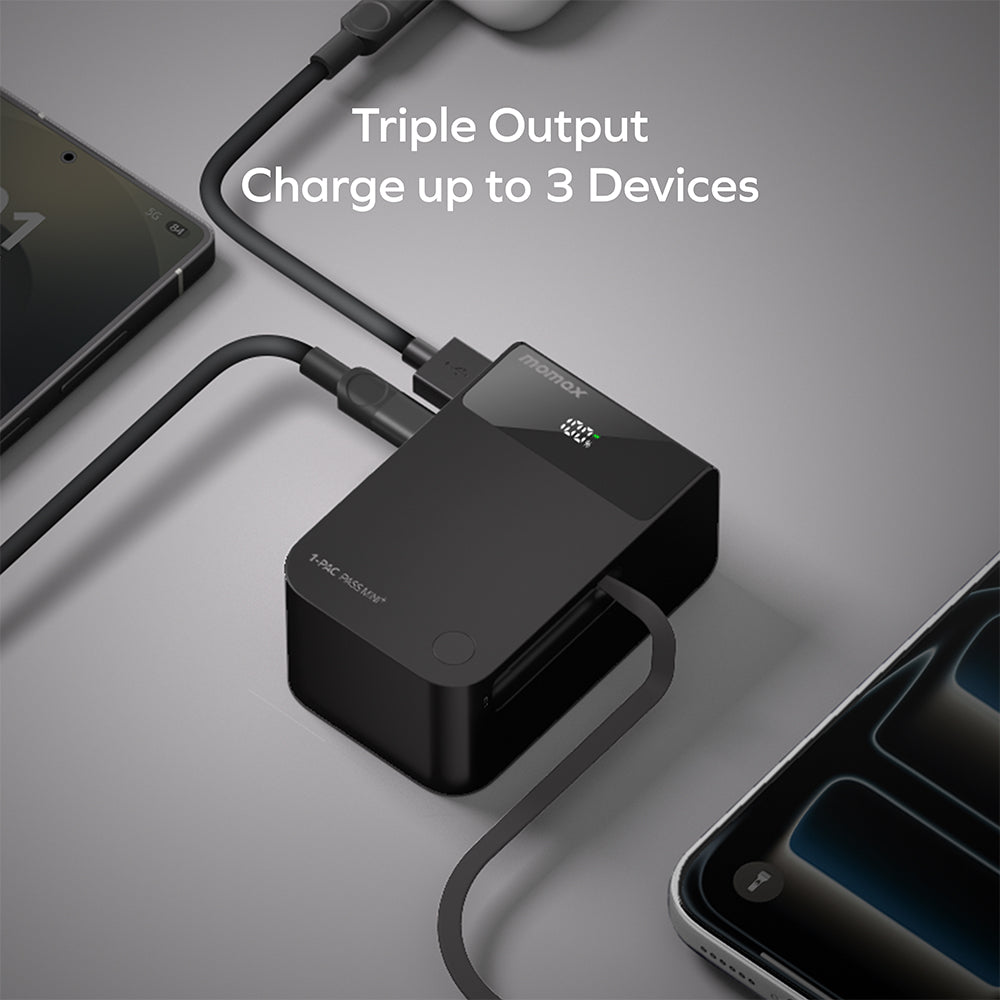 Momax IP171L 1-PAC Pass Mini+ 45W 10,000mAh 2-in-1 Battery Pack with Built-in Retractable Cable - Titanium