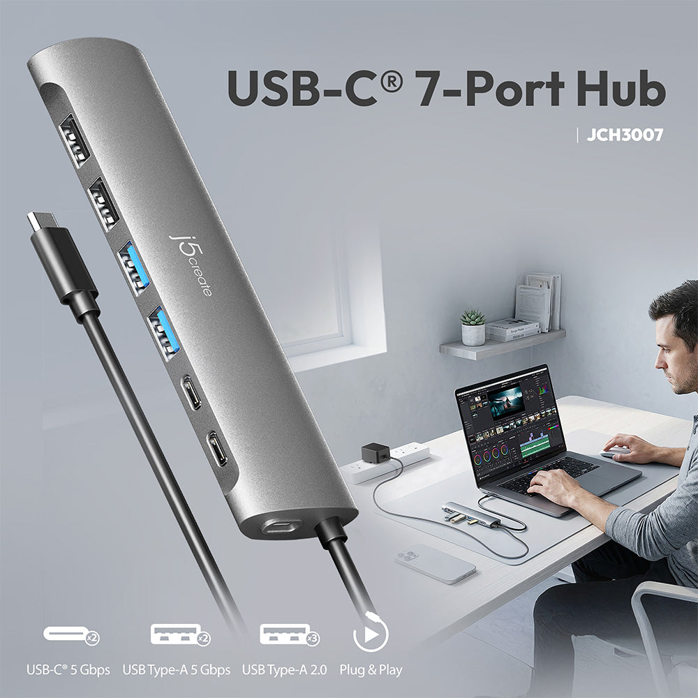 J5Create JCH3007 USB-C 7-Port HUB 5A2C