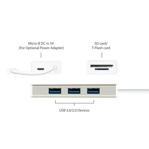 J5Create JCH347 USB-C 3.1 3-Port USB 3.0 Hub/Card Reader