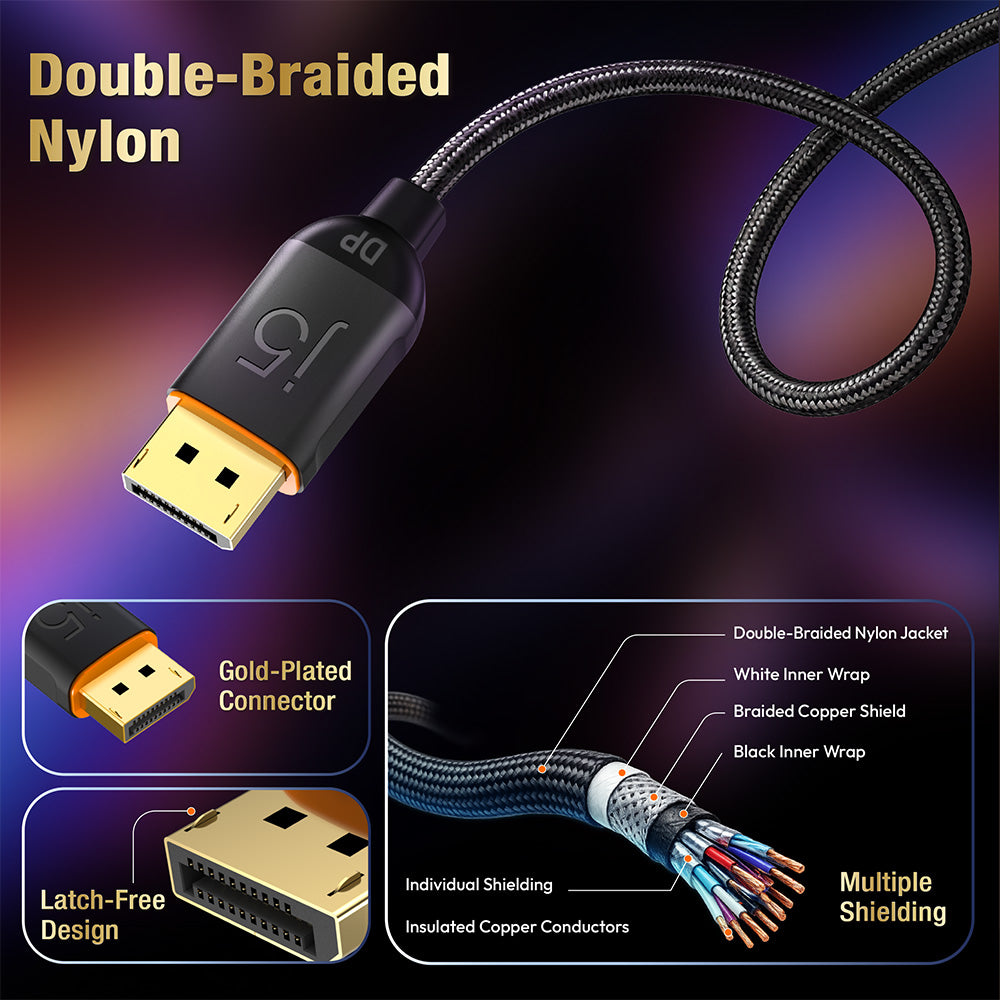 J5Create JDC41L20 DP1.4 8K DisplayPort Nylon Braided Cable 2M