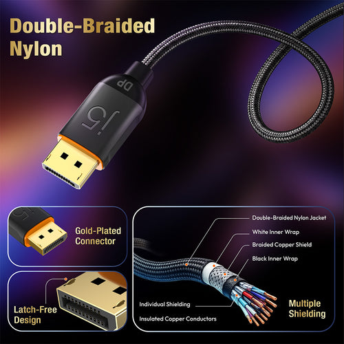 J5Create JDC41L20 DP1.4 8K DisplayPort Nylon Braided Cable 2M