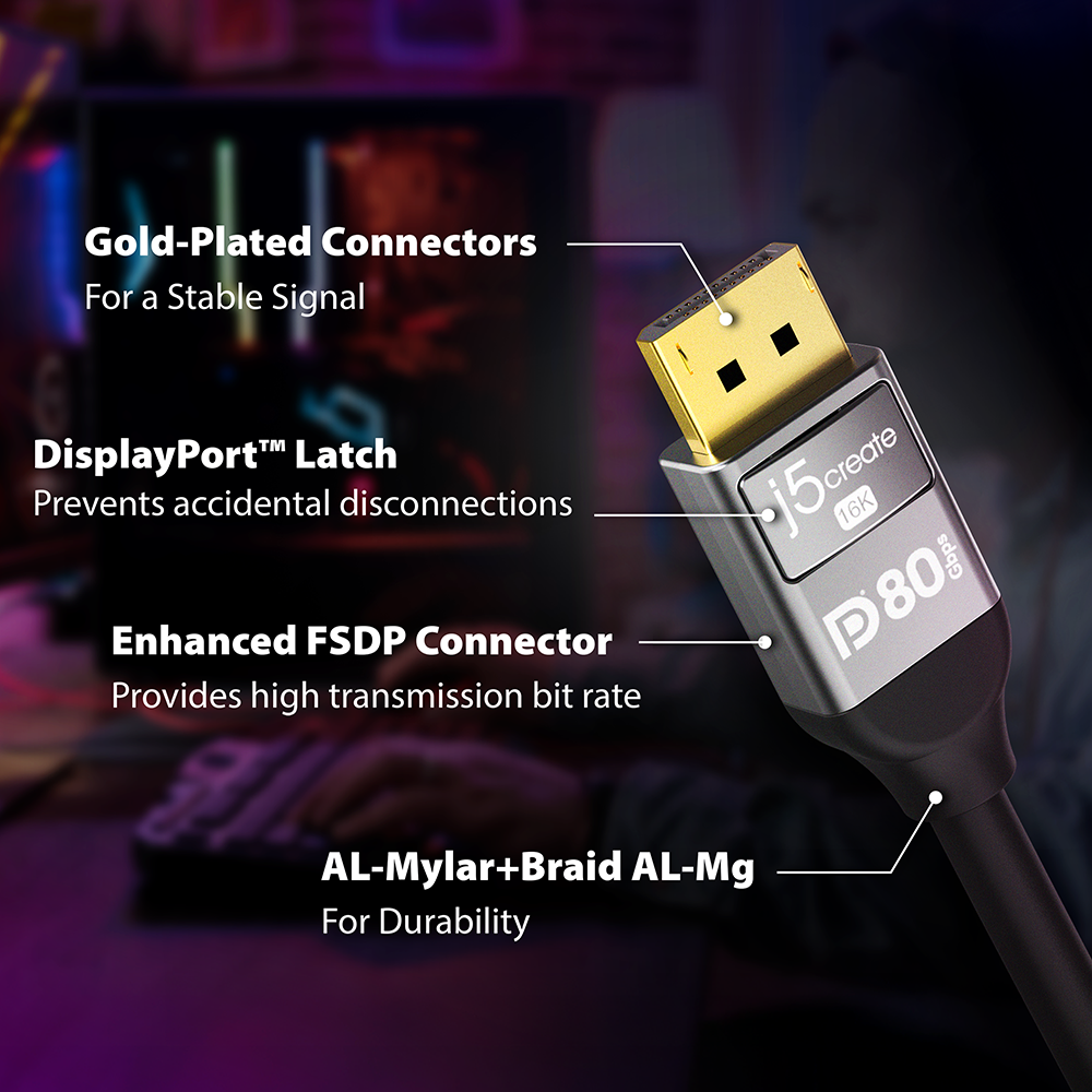 J5Create JDC44L16 VESA Certified 16K DisplayPort 2.1 80Gbps Cable