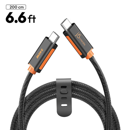 J5Create JUCX26L20 USB-C 240W Soft Double-Braided Fast Charging Cable 2M