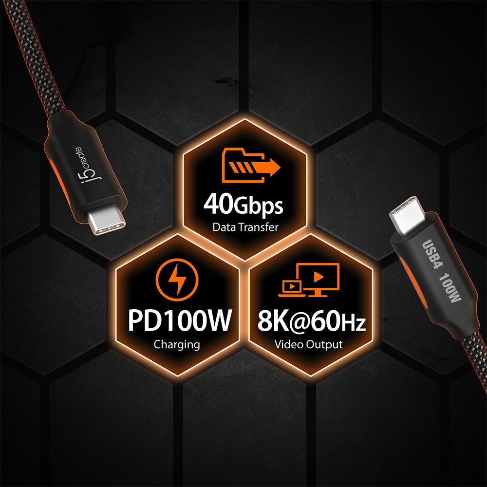 J5Create JUCX27L12 USB4 40Gbps USB-C Coaxial Cable 1.2M