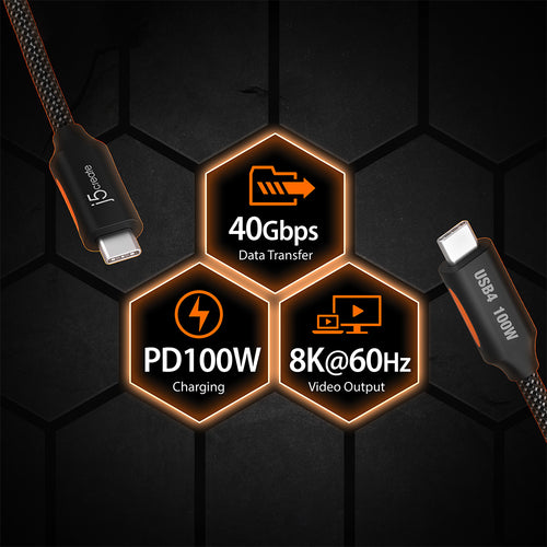 J5Create JUCX27L12 USB4 40Gbps USB-C Coaxial Cable 1.2M