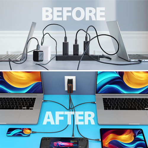 J5Create JUP57140V 140W GaN PD3.1 USB-C 5-Port Charger with Changeable AC Plugs