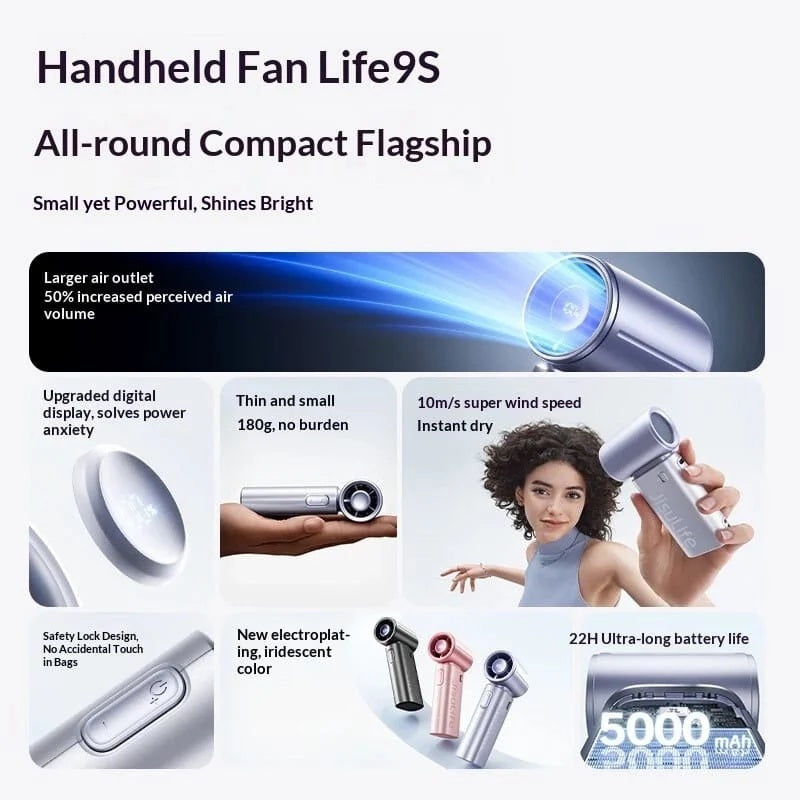 JisuLife Life 9S 5000mAh Black Handheld Fan