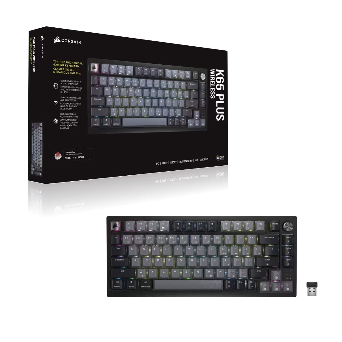 Corsair K65 Plus Wireless Keyboard 75% RGB - Midnight Grey