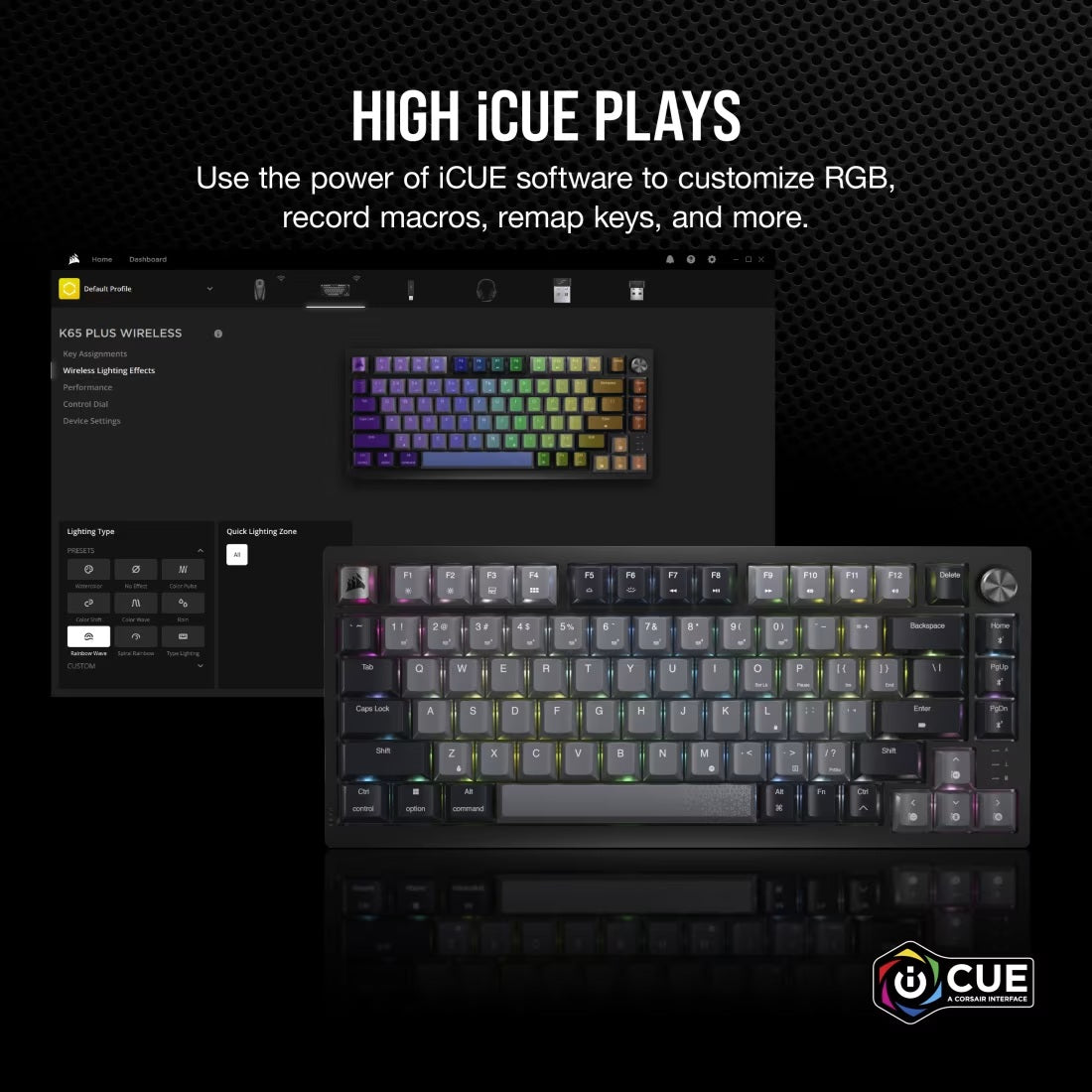 Corsair K65 Plus Wireless Keyboard 75% RGB - Midnight Grey