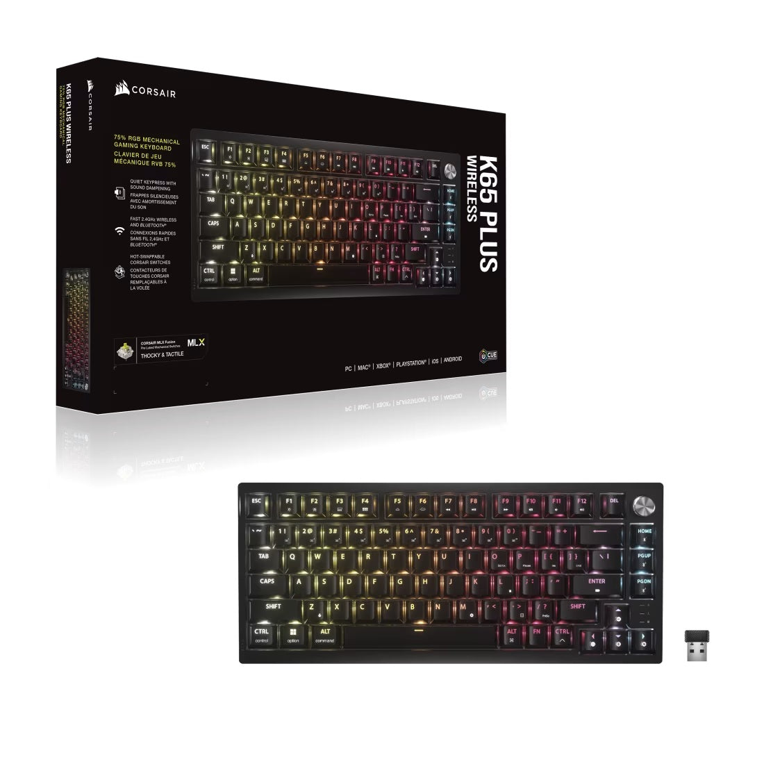 Corsair K65 Plus Wireless Keyboard 75% RGB - Tactile