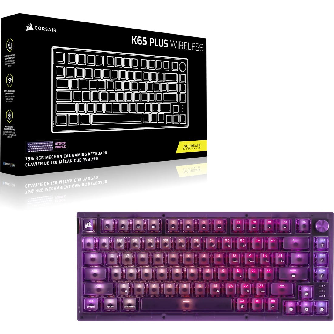 Corsair K65 Plus Wireless Keyboard 75% RGB - Atomic Purple