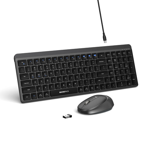 MicroPack KM-268W-EN-BK Lifestyle 2.4G Wireless + Bluetooth Rechargeable Keyboard and Mouse Combo - Black