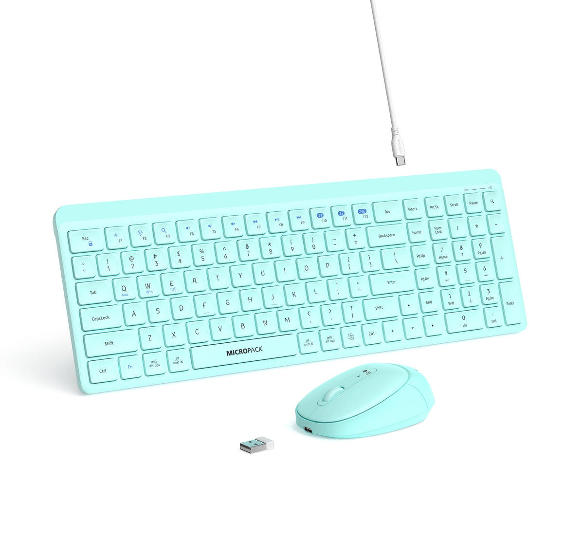 MicroPack KM-268W-EN-GN Lifestyle 2.4G Wireless + Bluetooth Rechargeable Keyboard and Mouse Combo - Green