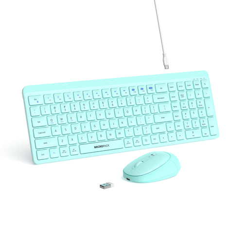 MicroPack KM-268W-EN-GN Lifestyle 2.4G Wireless + Bluetooth Rechargeable Keyboard and Mouse Combo - Green