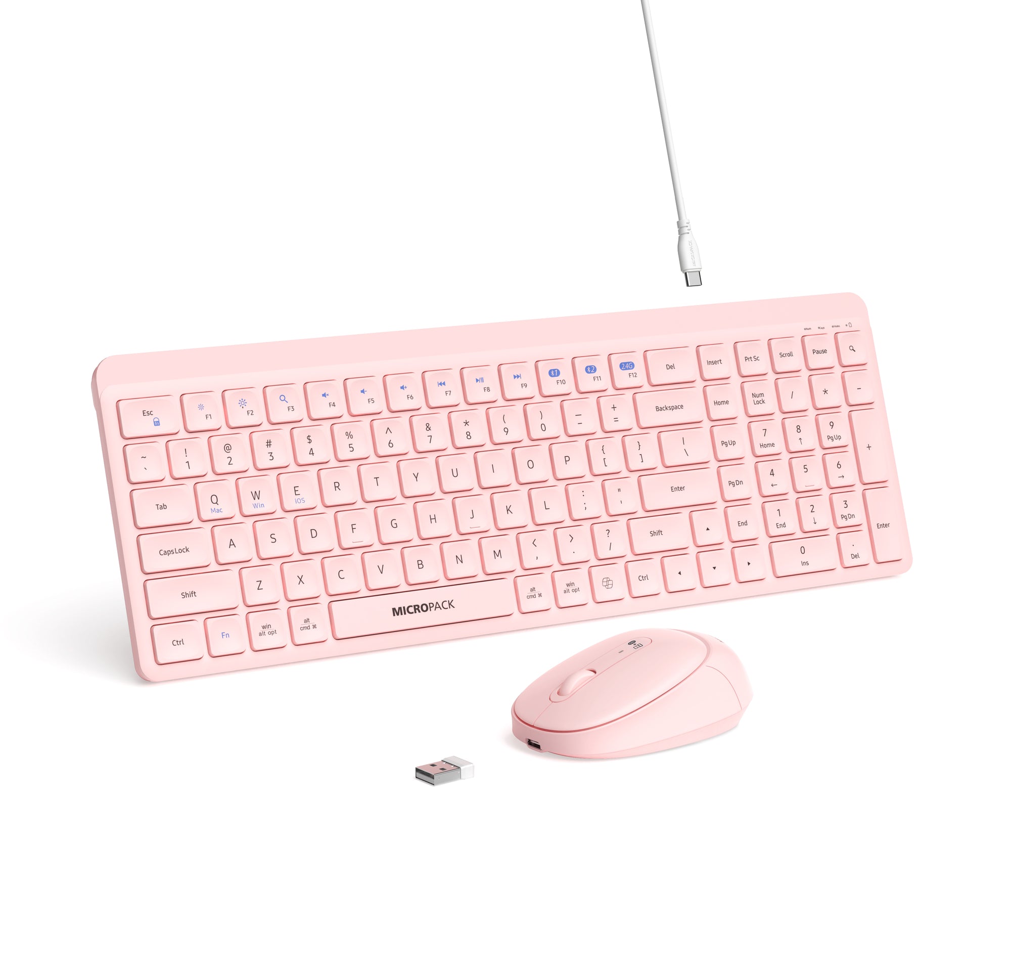 MicroPack KM-268W-EN-PK Lifestyle 2.4G Wireless + Bluetooth Rechargeable Keyboard and Mouse Combo - Pink
