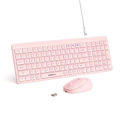 MicroPack KM-268W-EN-PK Lifestyle 2.4G Wireless + Bluetooth Rechargeable Keyboard and Mouse Combo - Pink