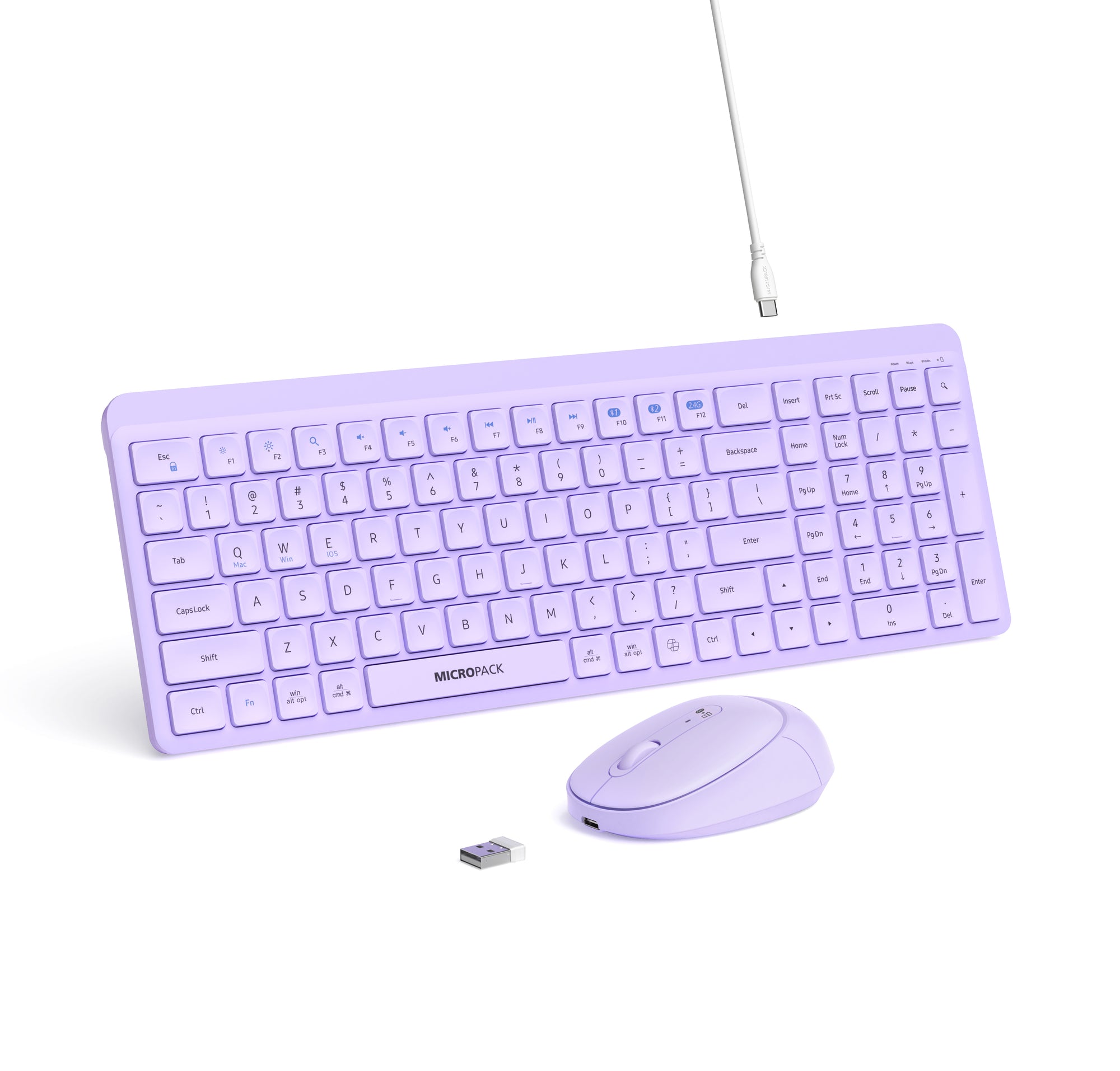MicroPack KM-268W-EN-PL Lifestyle 2.4G Wireless + Bluetooth Rechargeable Keyboard and Mouse Combo - Purple