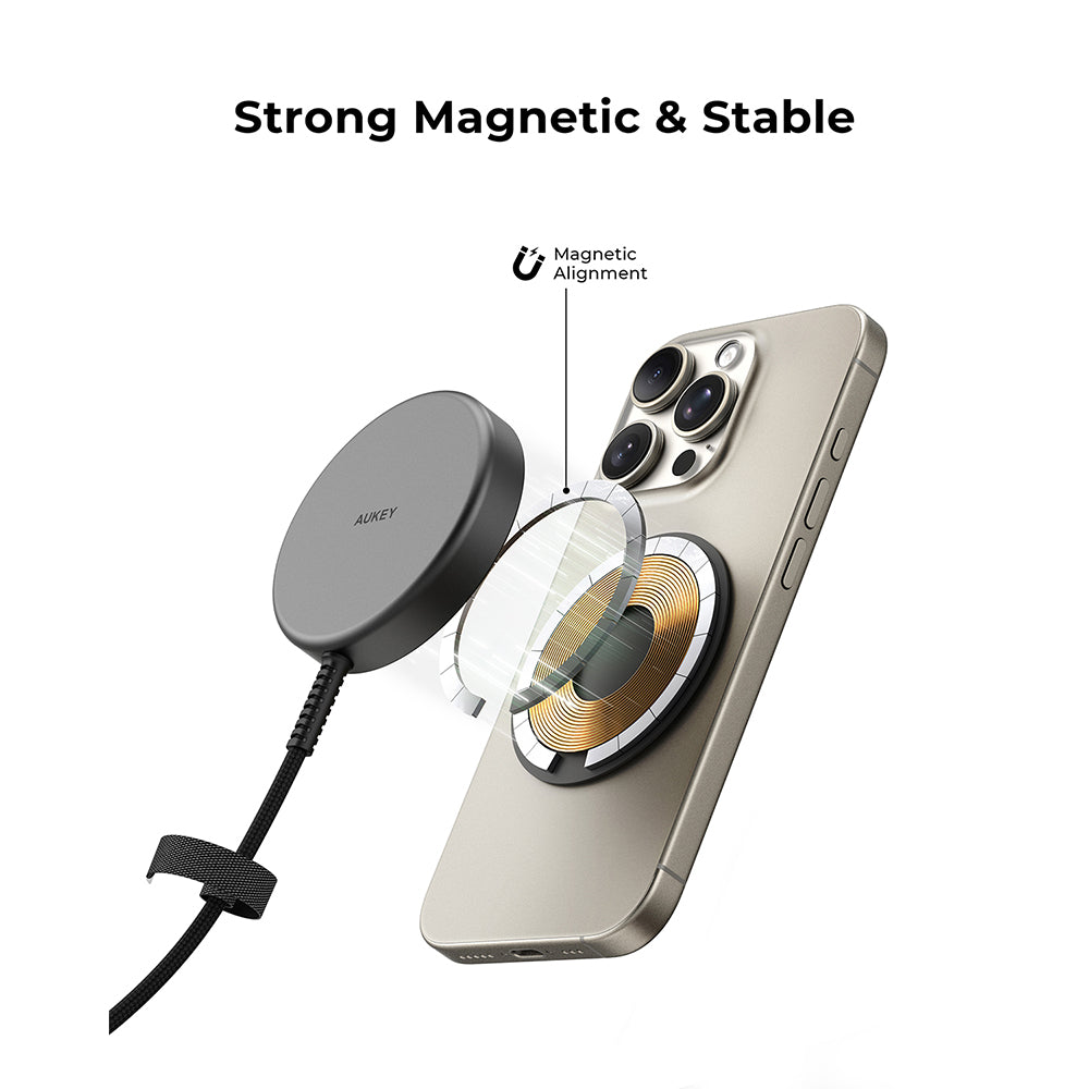 Aukey LC-MC11 MagFusion Q Qi2 (25W) Magnetic Fast Wireless Charger - Dark Grey