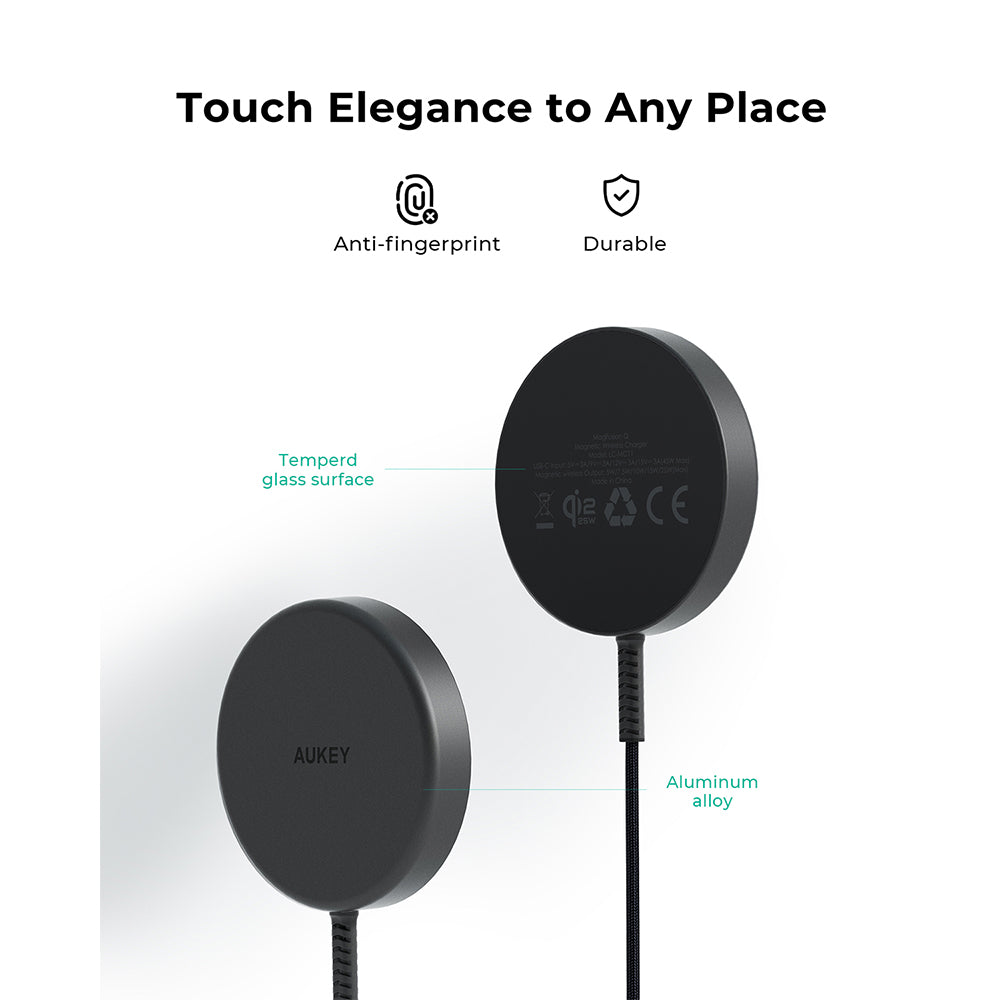 Aukey LC-MC11 MagFusion Q Qi2 (25W) Magnetic Fast Wireless Charger - Dark Grey