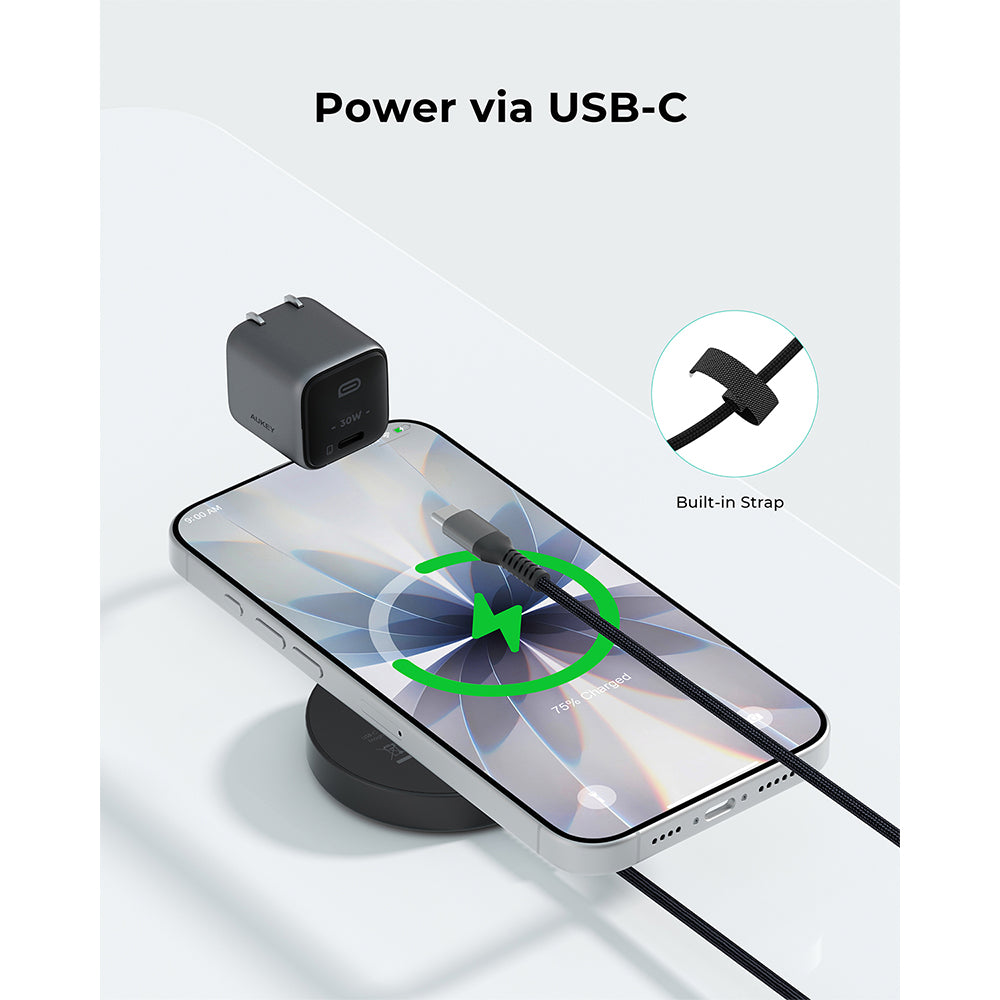 Aukey LC-MC11 MagFusion Q Qi2 (25W) Magnetic Fast Wireless Charger - Dark Grey