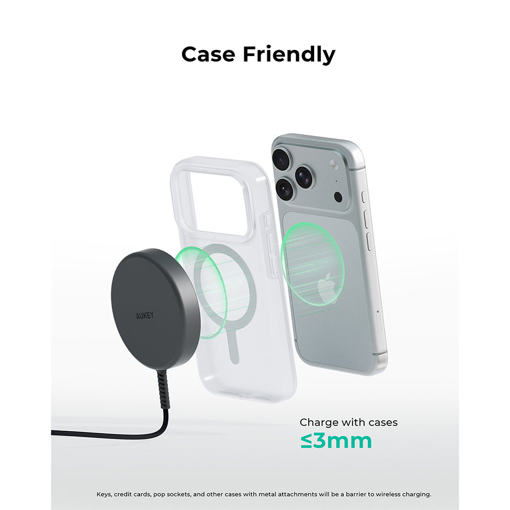 Aukey LC-MC11 MagFusion Q Qi2 (25W) Magnetic Fast Wireless Charger - Dark Grey
