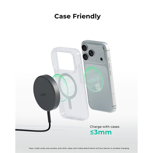 Aukey LC-MC11 MagFusion Q Qi2 (25W) Magnetic Fast Wireless Charger - Dark Grey