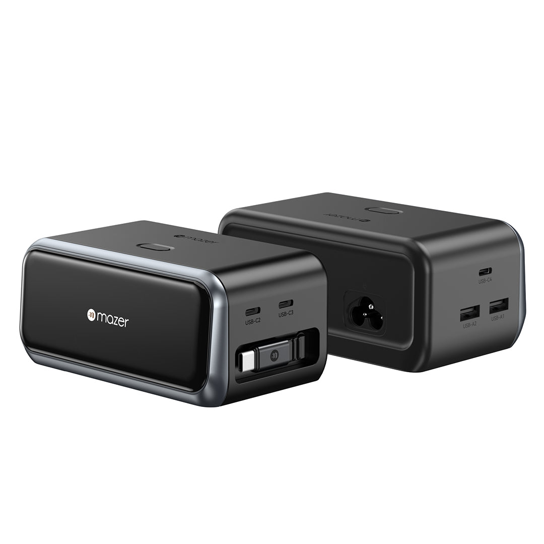 Mazer M-Ai-D200-V7 Ai PrestigeGaN PD200W with Retractable Cable Desktop Charger - Black