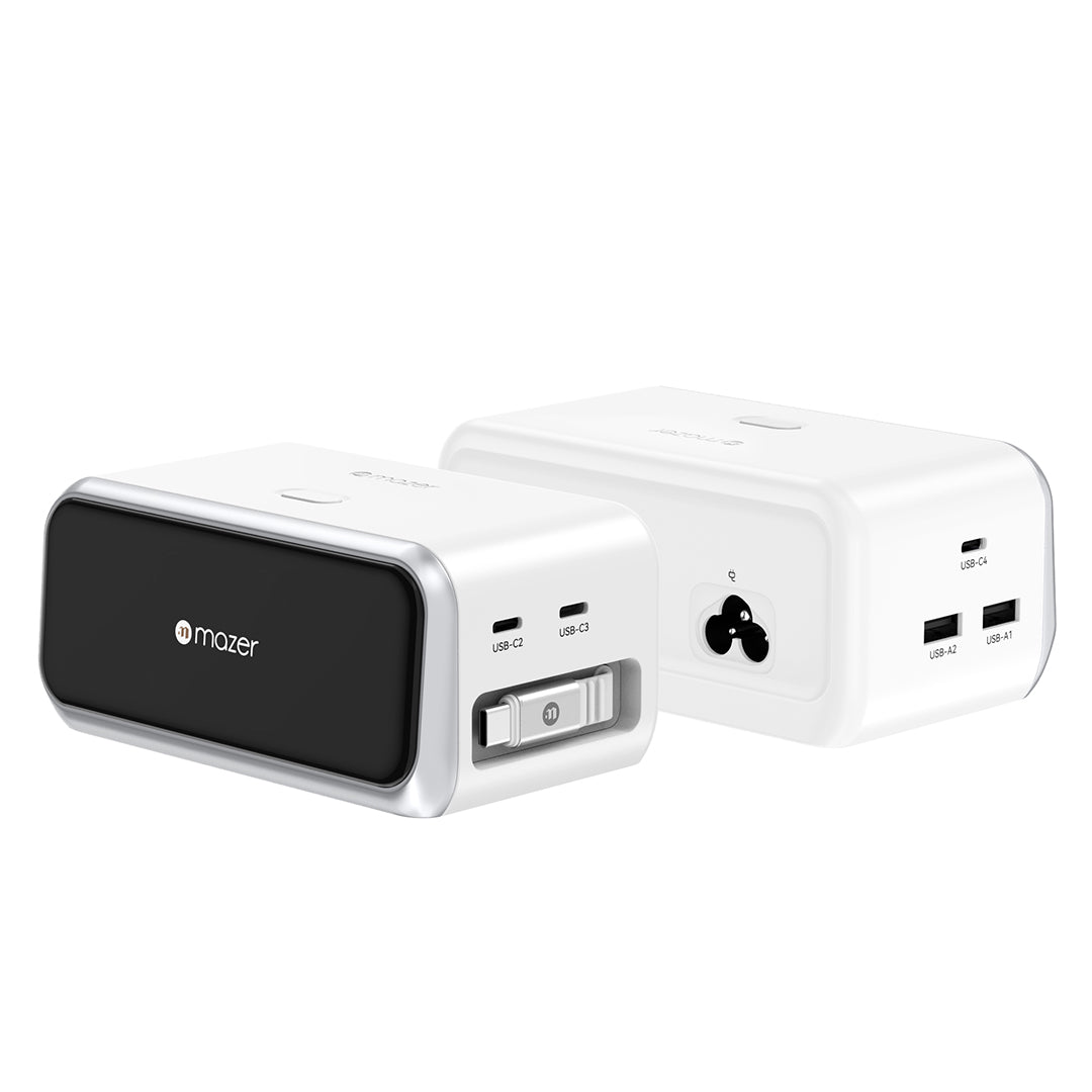 Mazer M-Ai-D200-V7 Ai PrestigeGaN PD200W with Retractable Cable Desktop Charger - Silver
