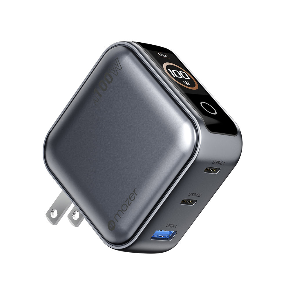 Mazer M-Ai-G100W-V7UK-GY PrestigeGaN Ai PD100W 2C1A Wall Charger (Grey)