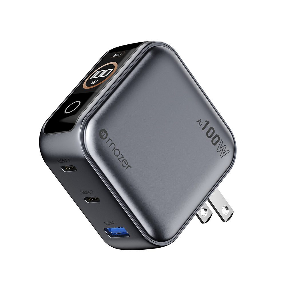 Mazer M-Ai-G100W-V7UK-GY PrestigeGaN Ai PD100W 2C1A Wall Charger (Grey)