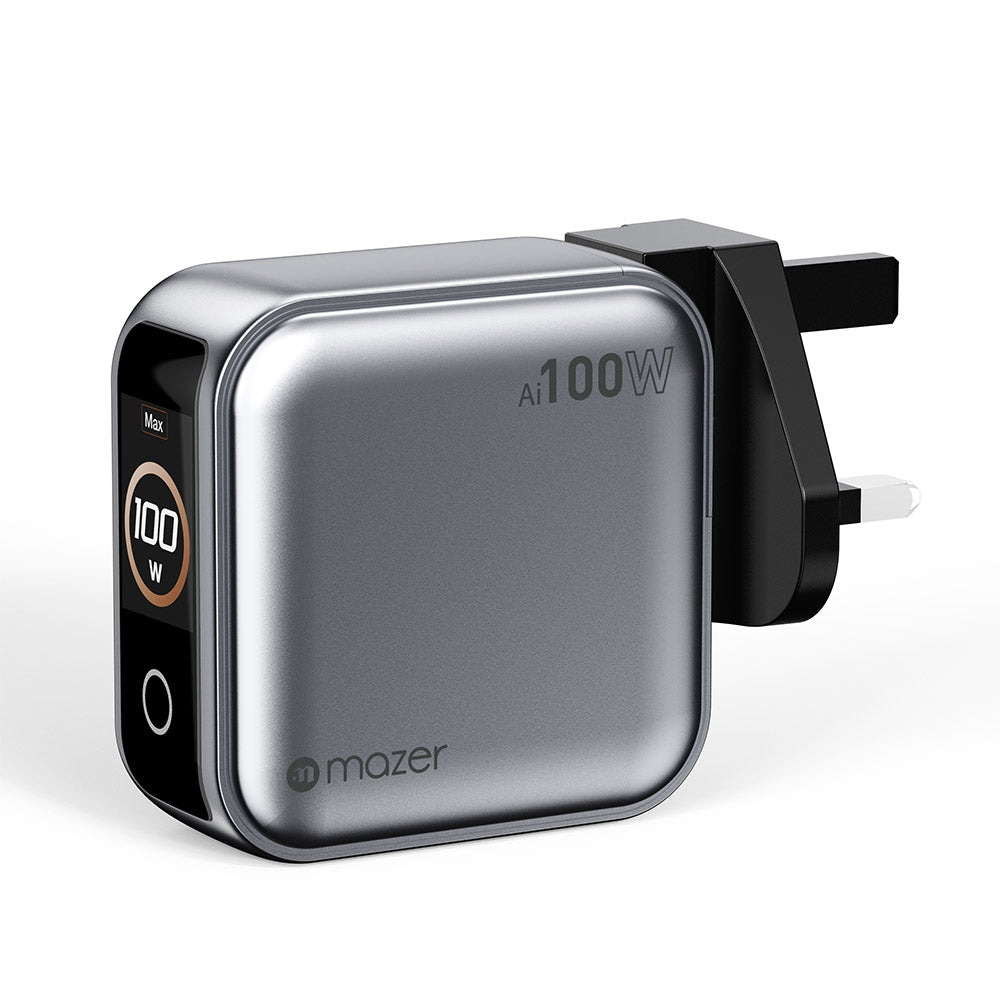 Mazer M-Ai-G100W-V7UK-SV PrestigeGaN Ai PD100W 2C1A Wall Charger (Silver)