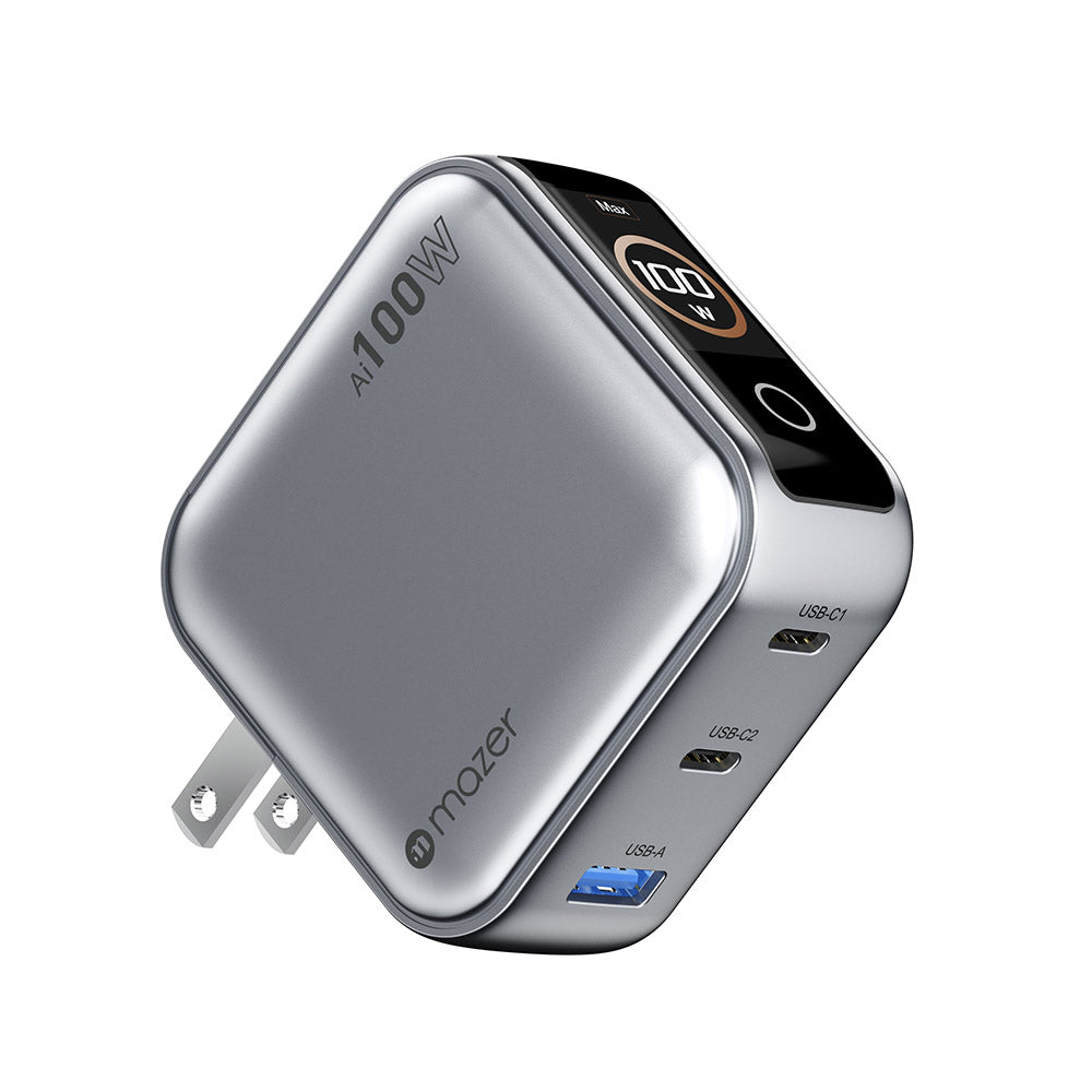 Mazer M-Ai-G100W-V7UK-SV PrestigeGaN Ai PD100W 2C1A Wall Charger (Silver)