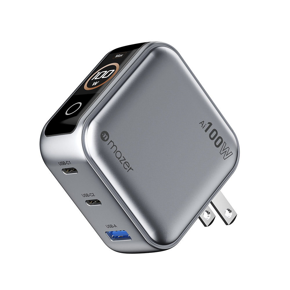 Mazer M-Ai-G100W-V7UK-SV PrestigeGaN Ai PD100W 2C1A Wall Charger (Silver)