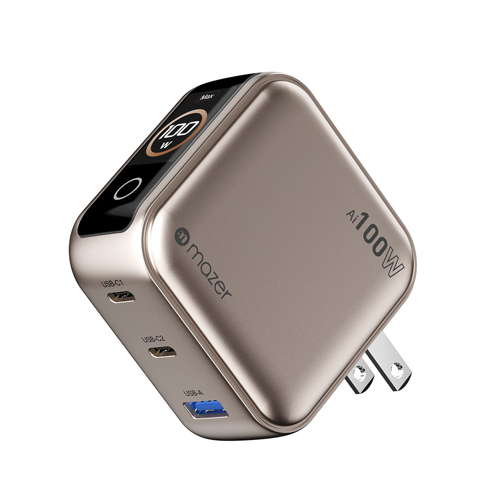 Mazer M-Ai-G100W-V7UK-TN PrestigeGaN Ai PD100W 2C1A Wall Charger (Titanium)