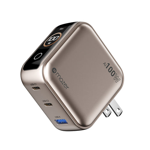 Mazer M-Ai-G100W-V7UK-TN PrestigeGaN Ai PD100W 2C1A Wall Charger (Titanium)