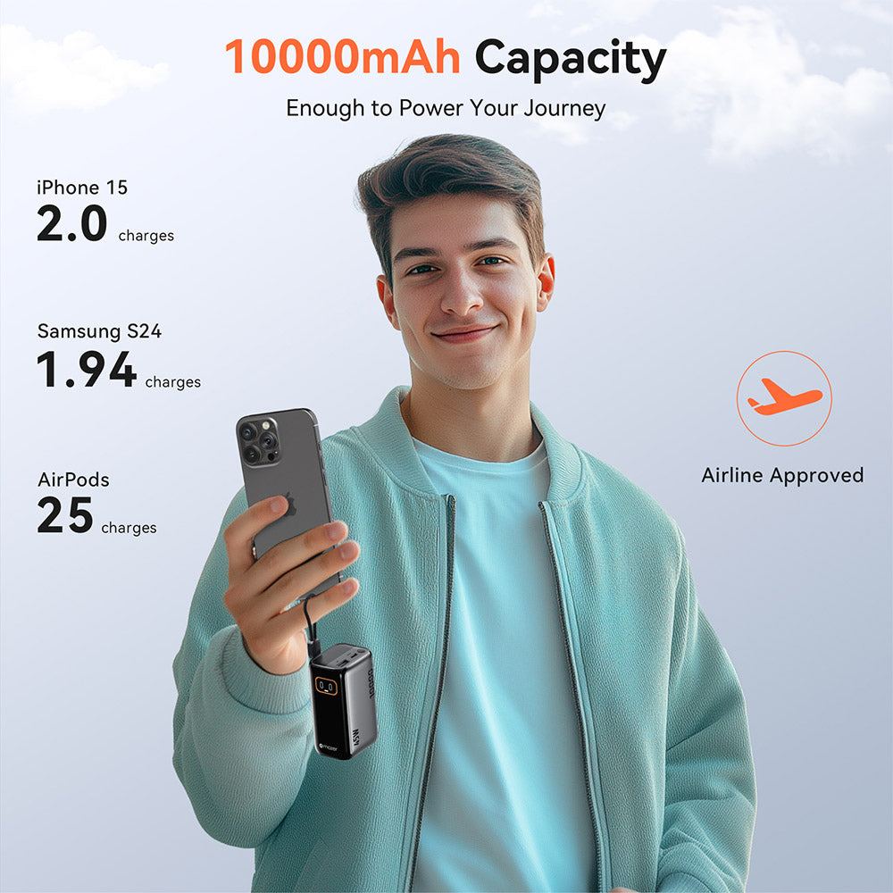 Mazer M-Ai-PC45R10-V7 PowerCharge Link R PD45W 10000mAh PB with Retractable Cable (Black)